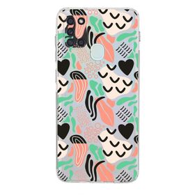 Printify Samsung Galaxy A21s Uyumlu Kamera Korumalı Kapak Memphis Desen Tasarımlı Şeffaf Cep Telefonu Kılıfı