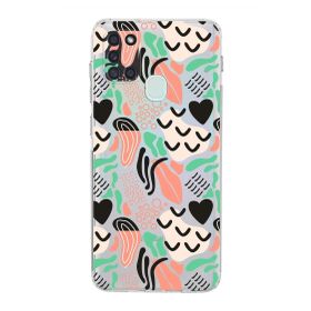 Printify Samsung Galaxy A21s Uyumlu Kamera Korumalı Kapak Memphis Desen Tasarımlı Şeffaf Cep Telefonu Kılıfı