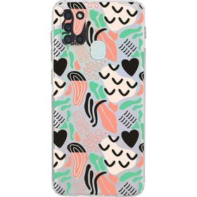 Printify Samsung Galaxy A21s Uyumlu Kamera Korumalı Kapak Memphis Desen Tasarımlı Şeffaf Cep Telefonu Kılıfı
