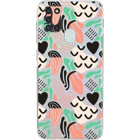 Printify Samsung Galaxy A21s Uyumlu Kamera Korumalı Kapak Memphis Desen Tasarımlı Şeffaf Cep Telefonu Kılıfı