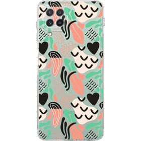 Printify Samsung Galaxy A22 Uyumlu Kamera Korumalı Kapak Memphis Desen Tasarımlı Şeffaf Cep Telefonu Kılıfı