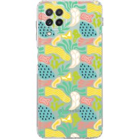 Printify Samsung Galaxy A22 Uyumlu Kamera Korumalı Kapak Memphis Desen Tasarımlı Şeffaf Cep Telefonu Kılıfı