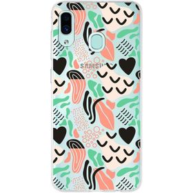 Printify Samsung Galaxy A30 İle Uyumlu 1mm Kapak Memphis Desen Tasarımlı Şeffaf Silikon Cep Telefonu Kılıfı