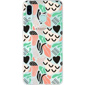 Printify Samsung Galaxy A30 İle Uyumlu 1mm Kapak Memphis Desen Tasarımlı Şeffaf Silikon Cep Telefonu Kılıfı