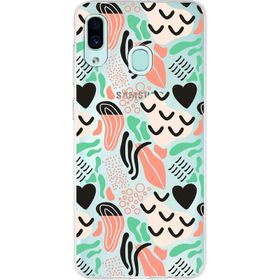 Printify Samsung Galaxy A30 İle Uyumlu 1mm Kapak Memphis Desen Tasarımlı Şeffaf Silikon Cep Telefonu Kılıfı