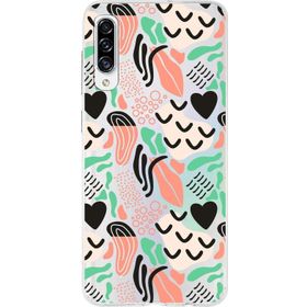 Printify Samsung Galaxy A30s İle Uyumlu 1mm Kapak Memphis Desen Tasarımlı Şeffaf Silikon Cep Telefonu Kılıfı