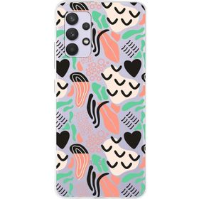 Printify Samsung Galaxy A32 İle Uyumlu 1mm Kapak Memphis Desen Tasarımlı Şeffaf Silikon Cep Telefonu Kılıfı