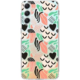 Printify Samsung Galaxy A34 İle Uyumlu 1mm Kapak Memphis Desen Tasarımlı Şeffaf Silikon Cep Telefonu Kılıfı