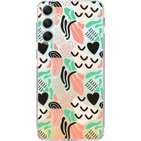 Printify Samsung Galaxy A34 İle Uyumlu 1mm Kapak Memphis Desen Tasarımlı Şeffaf Silikon Cep Telefonu Kılıfı