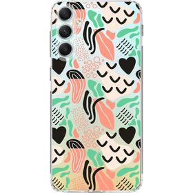 Printify Samsung Galaxy A34 İle Uyumlu 1mm Kapak Memphis Desen Tasarımlı Şeffaf Silikon Cep Telefonu Kılıfı
