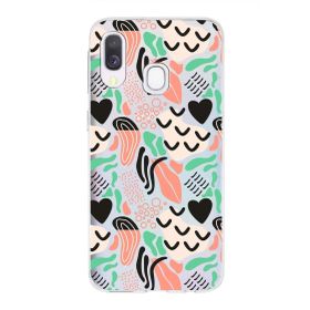 Printify Samsung Galaxy A40 İle Uyumlu 1mm Kapak Memphis Desen Tasarımlı Şeffaf Silikon Cep Telefonu Kılıfı