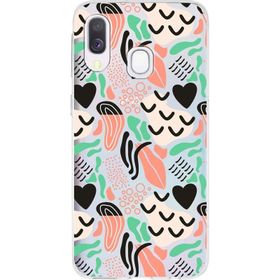 Printify Samsung Galaxy A40 İle Uyumlu 1mm Kapak Memphis Desen Tasarımlı Şeffaf Silikon Cep Telefonu Kılıfı