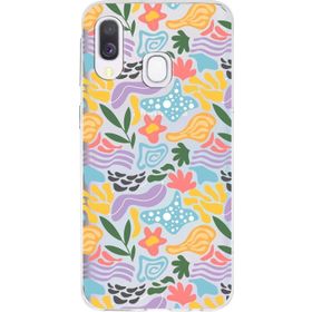 Printify Samsung Galaxy A40 İle Uyumlu 1mm Kapak Memphis Desen Tasarımlı Şeffaf Silikon Cep Telefonu Kılıfı