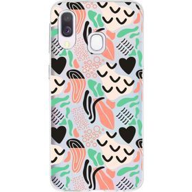 Printify Samsung Galaxy A40 İle Uyumlu 1mm Kapak Memphis Desen Tasarımlı Şeffaf Silikon Cep Telefonu Kılıfı