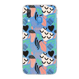 Printify Samsung Galaxy A40 Uyumlu Kamera Korumalı Kapak Memphis Desen Tasarımlı Şeffaf Cep Telefonu Kılıfı