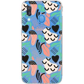 Printify Samsung Galaxy A40 Uyumlu Kamera Korumalı Kapak Memphis Desen Tasarımlı Şeffaf Cep Telefonu Kılıfı