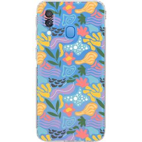 Printify Samsung Galaxy A40 Uyumlu Kamera Korumalı Kapak Memphis Desen Tasarımlı Şeffaf Cep Telefonu Kılıfı