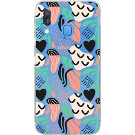 Printify Samsung Galaxy A40 Uyumlu Kamera Korumalı Kapak Memphis Desen Tasarımlı Şeffaf Cep Telefonu Kılıfı