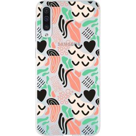 Printify Samsung Galaxy A50 İle Uyumlu 1mm Kapak Memphis Desen Tasarımlı Şeffaf Silikon Cep Telefonu Kılıfı