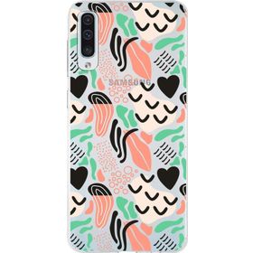 Printify Samsung Galaxy A50s İle Uyumlu 1mm Kapak Memphis Desen Tasarımlı Şeffaf Silikon Cep Telefonu Kılıfı