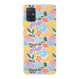 Printify Samsung Galaxy A51 İle Uyumlu 1mm Kapak Memphis Desen Tasarımlı Şeffaf Silikon Cep Telefonu Kılıfı