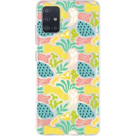 Printify Samsung Galaxy A51 İle Uyumlu 1mm Kapak Memphis Desen Tasarımlı Şeffaf Silikon Cep Telefonu Kılıfı