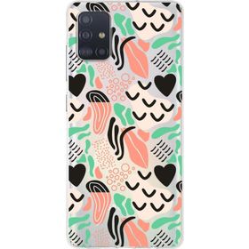 Printify Samsung Galaxy A51 İle Uyumlu 1mm Kapak Memphis Desen Tasarımlı Şeffaf Silikon Cep Telefonu Kılıfı