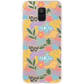 Printify Samsung Galaxy A6 2018 İle Uyumlu 1 mm Kapak Memphis Desen Tasarımlı Şeffaf Silikon Cep Telefonu Kılıf