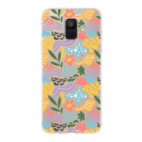 Printify Samsung Galaxy A6 2018 İle Uyumlu 1 mm Kapak Memphis Desen Tasarımlı Şeffaf Silikon Cep Telefonu Kılıf