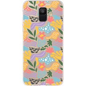 Printify Samsung Galaxy A6 2018 İle Uyumlu 1 mm Kapak Memphis Desen Tasarımlı Şeffaf Silikon Cep Telefonu Kılıf