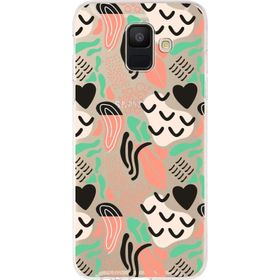 Printify Samsung Galaxy A6 2018 İle Uyumlu 1 mm Kapak Memphis Desen Tasarımlı Şeffaf Silikon Cep Telefonu Kılıf