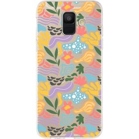 Printify Samsung Galaxy A6 2018 İle Uyumlu 1 mm Kapak Memphis Desen Tasarımlı Şeffaf Silikon Cep Telefonu Kılıf