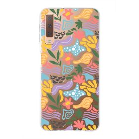 Printify Samsung Galaxy A7 2018 İle Uyumlu 1 mm Kapak Memphis Desen Tasarımlı Şeffaf Silikon Cep Telefonu Kılıf