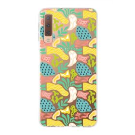 Printify Samsung Galaxy A7 2018 İle Uyumlu 1 mm Kapak Memphis Desen Tasarımlı Şeffaf Silikon Cep Telefonu Kılıf