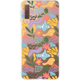Printify Samsung Galaxy A7 2018 İle Uyumlu 1 mm Kapak Memphis Desen Tasarımlı Şeffaf Silikon Cep Telefonu Kılıf