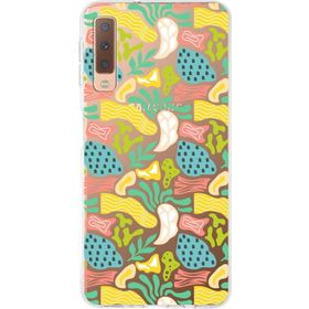 Printify Samsung Galaxy A7 2018 İle Uyumlu 1 mm Kapak Memphis Desen Tasarımlı Şeffaf Silikon Cep Telefonu Kılıf