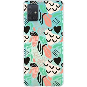 Printify Samsung Galaxy A71 İle Uyumlu 1 mm Kapak Memphis Desen Tasarımlı Şeffaf Silikon Cep Telefonu Kılıf