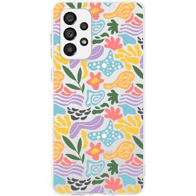 Printify Samsung Galaxy A73 İle Uyumlu 1mm Kapak Memphis Desen Tasarımlı Şeffaf Silikon Cep Telefonu Kılıfı