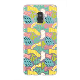 Printify Samsung Galaxy A8 İle Uyumlu 1mm Kapak Memphis Desen Tasarımlı Şeffaf Silikon Cep Telefonu Kılıfı