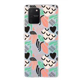 Printify Samsung Galaxy A91 İle Uyumlu 1mm Kapak Memphis Desen Tasarımlı Şeffaf Silikon Cep Telefonu Kılıfı
