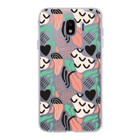 Printify Samsung Galaxy J4 İle Uyumlu 1mm Kapak Memphis Desen Tasarımlı Şeffaf Silikon Cep Telefonu Kılıfı