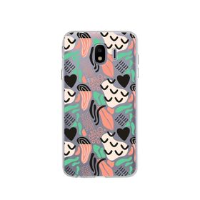 Printify Samsung Galaxy J4 İle Uyumlu 1mm Kapak Memphis Desen Tasarımlı Şeffaf Silikon Cep Telefonu Kılıfı