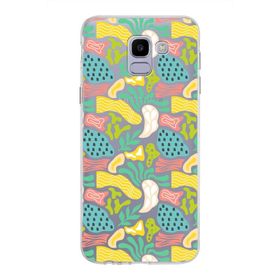 Printify Samsung Galaxy J6 İle Uyumlu 1 mm Kapak Memphis Desen Tasarımlı Şeffaf Silikon Cep Telefonu Kılıf