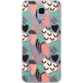 Printify Samsung Galaxy J6 İle Uyumlu 1 mm Kapak Memphis Desen Tasarımlı Şeffaf Silikon Cep Telefonu Kılıf