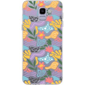 Printify Samsung Galaxy J6 İle Uyumlu 1 mm Kapak Memphis Desen Tasarımlı Şeffaf Silikon Cep Telefonu Kılıf