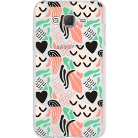 Printify Samsung Galaxy J7 Core İle Uyumlu 1 mm Kapak Memphis Desen Tasarımlı Şeffaf Silikon Cep Telefonu Kılıf