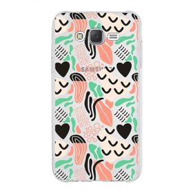 Printify Samsung Galaxy J7 İle Uyumlu 1mm Kapak Memphis Desen Tasarımlı Şeffaf Silikon Cep Telefonu Kılıf