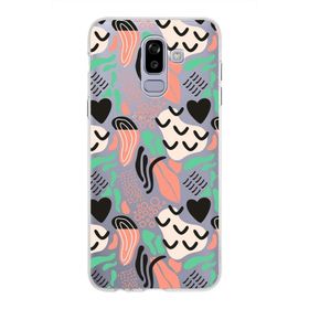 Printify Samsung Galaxy J8 İle Uyumlu 1mm Kapak Memphis Desen Tasarımlı Şeffaf Silikon Cep Telefonu Kılıfı