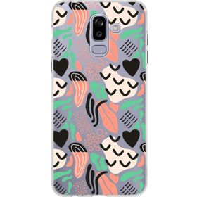 Printify Samsung Galaxy J8 İle Uyumlu 1mm Kapak Memphis Desen Tasarımlı Şeffaf Silikon Cep Telefonu Kılıfı