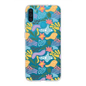 Printify Samsung Galaxy M11 İle Uyumlu 1mm Kapak Memphis Desen Tasarımlı Şeffaf Silikon Cep Telefonu Kılıfı